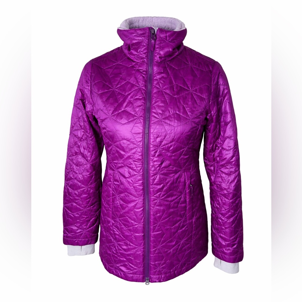 LL Bean Girls Purple Quilted Puffer Jacket Fleece Lined Winter Coat-‎ Medium